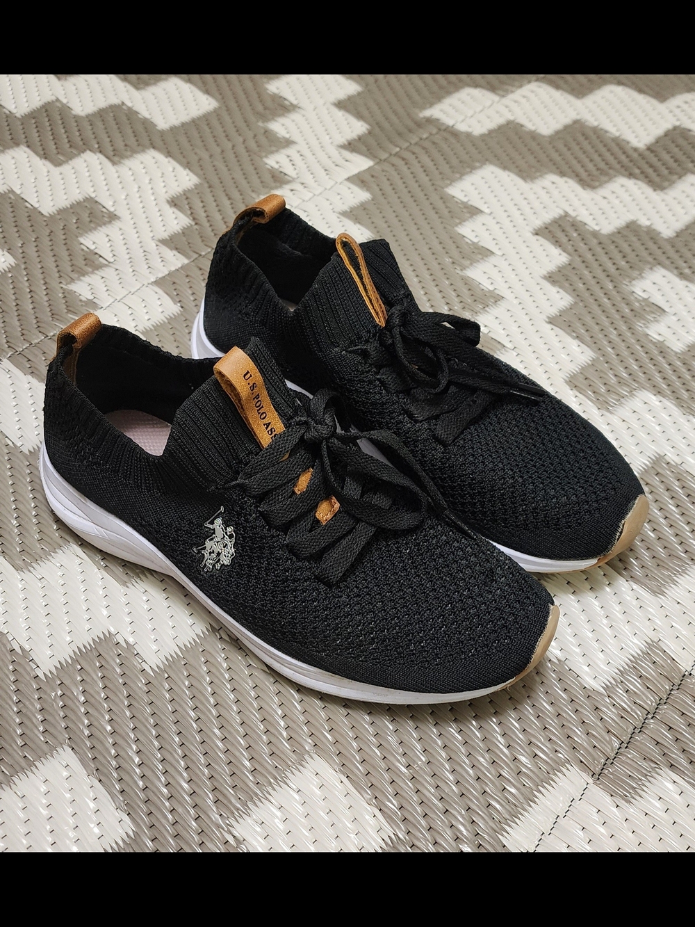 U.S. Polo Assn. Black Knit Athletic Sneakers with Tan Accents